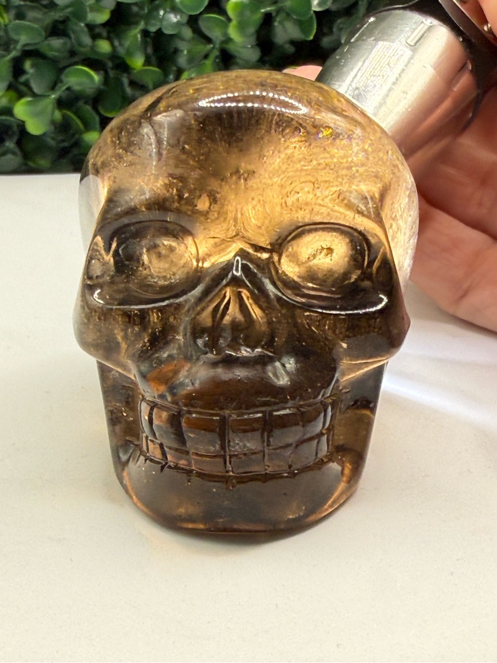 Moody Dark Smoky Quartz Skull Carving